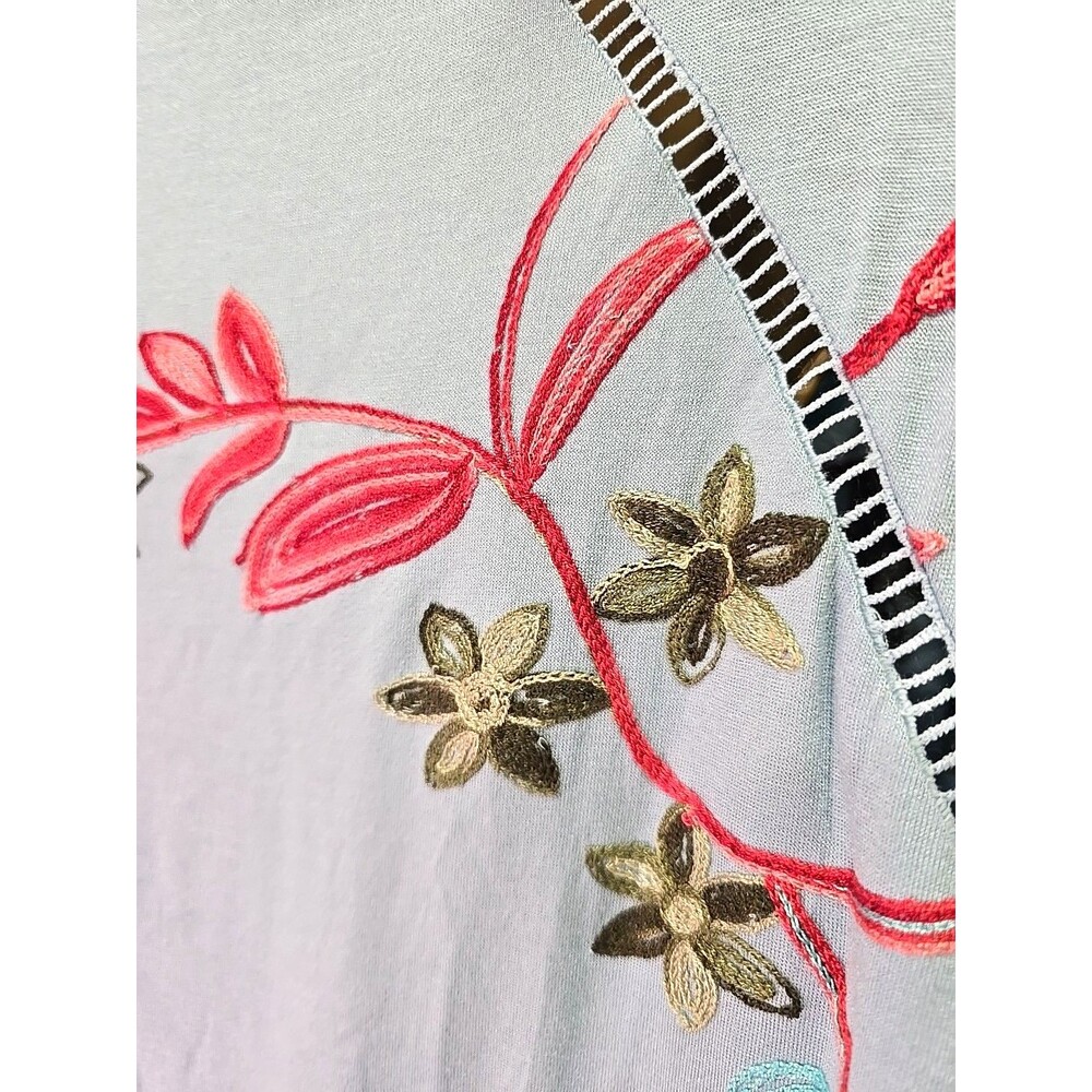 NWT Embroidered Floral Top Womens Sz 3x Stretch Blue Peasant Cottage Boho Garden